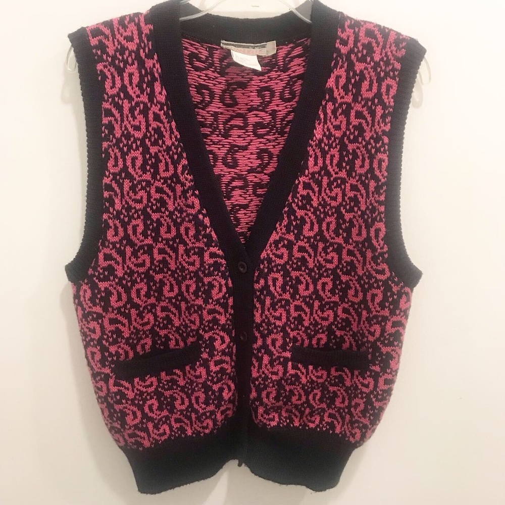 Vintage 80s Black and Pink Sweater Vest